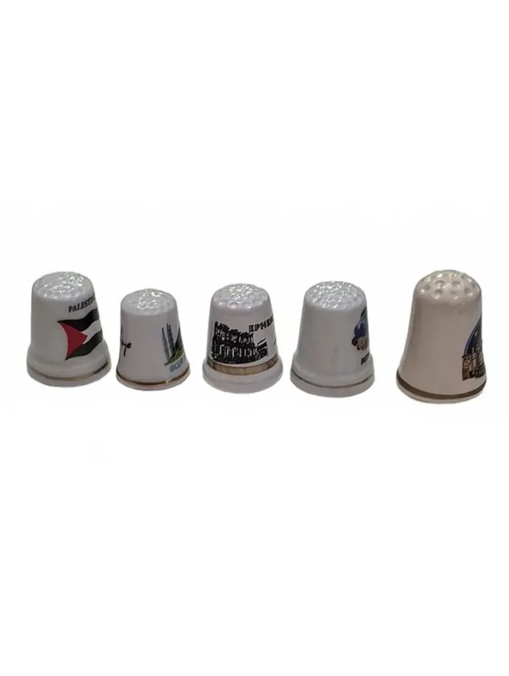 Set of 5 Vintage Ceramic Souvenir Thimbles - Middle East & Holy Land Collection
